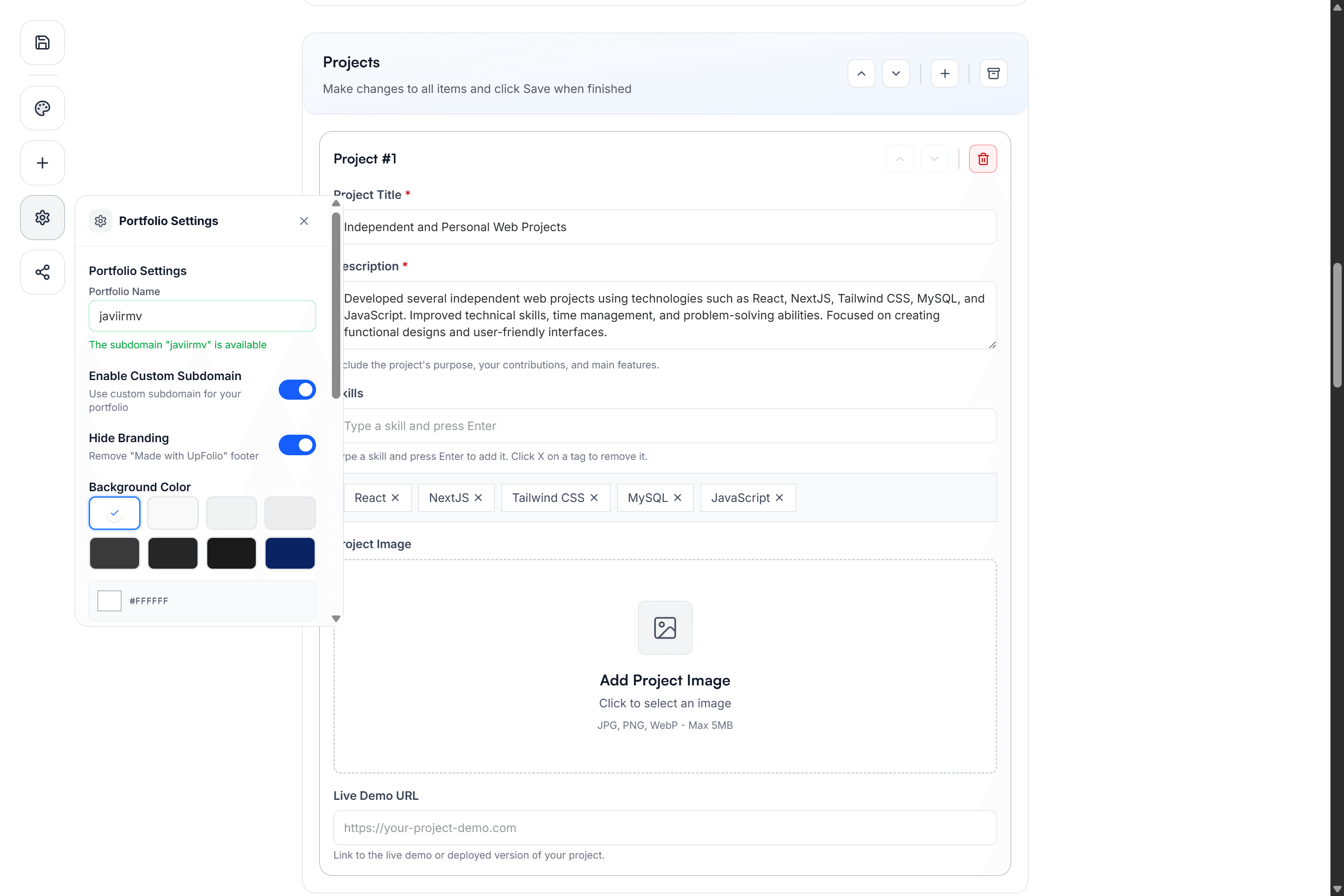 UpFolio — dashboard & edit 2