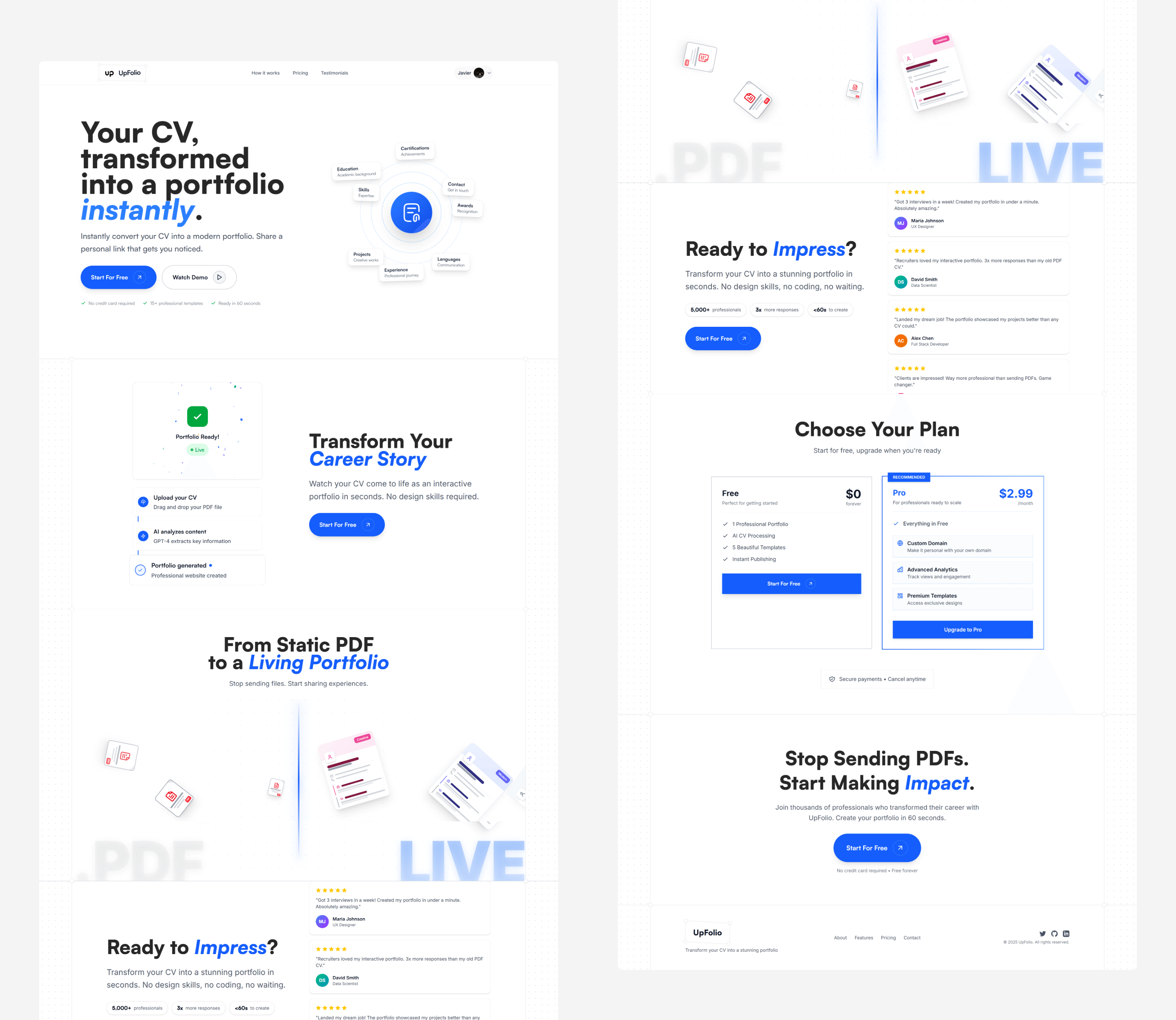 UpFolio, website 1